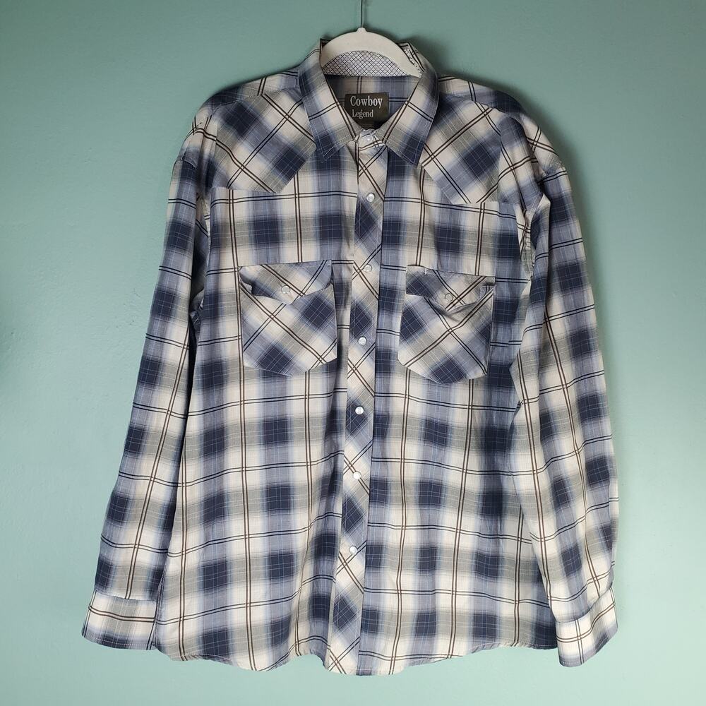 Cowboy Legend Mens Multicolor Pearl Snap Western Plaid LS Shirt Size XXL